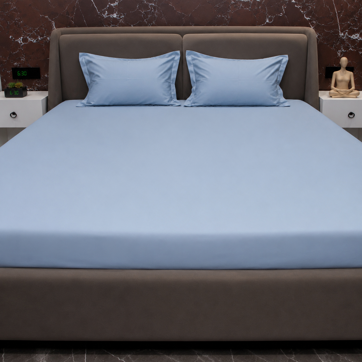 Arctic Blue Plain Double Bedsheet Set – 400 TC Cotton
