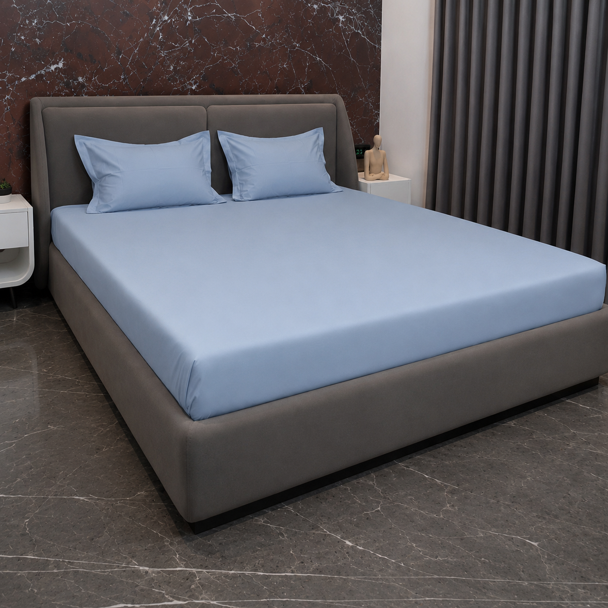 Arctic Blue Plain Double Bedsheet Set – 400 TC Cotton - Image 2