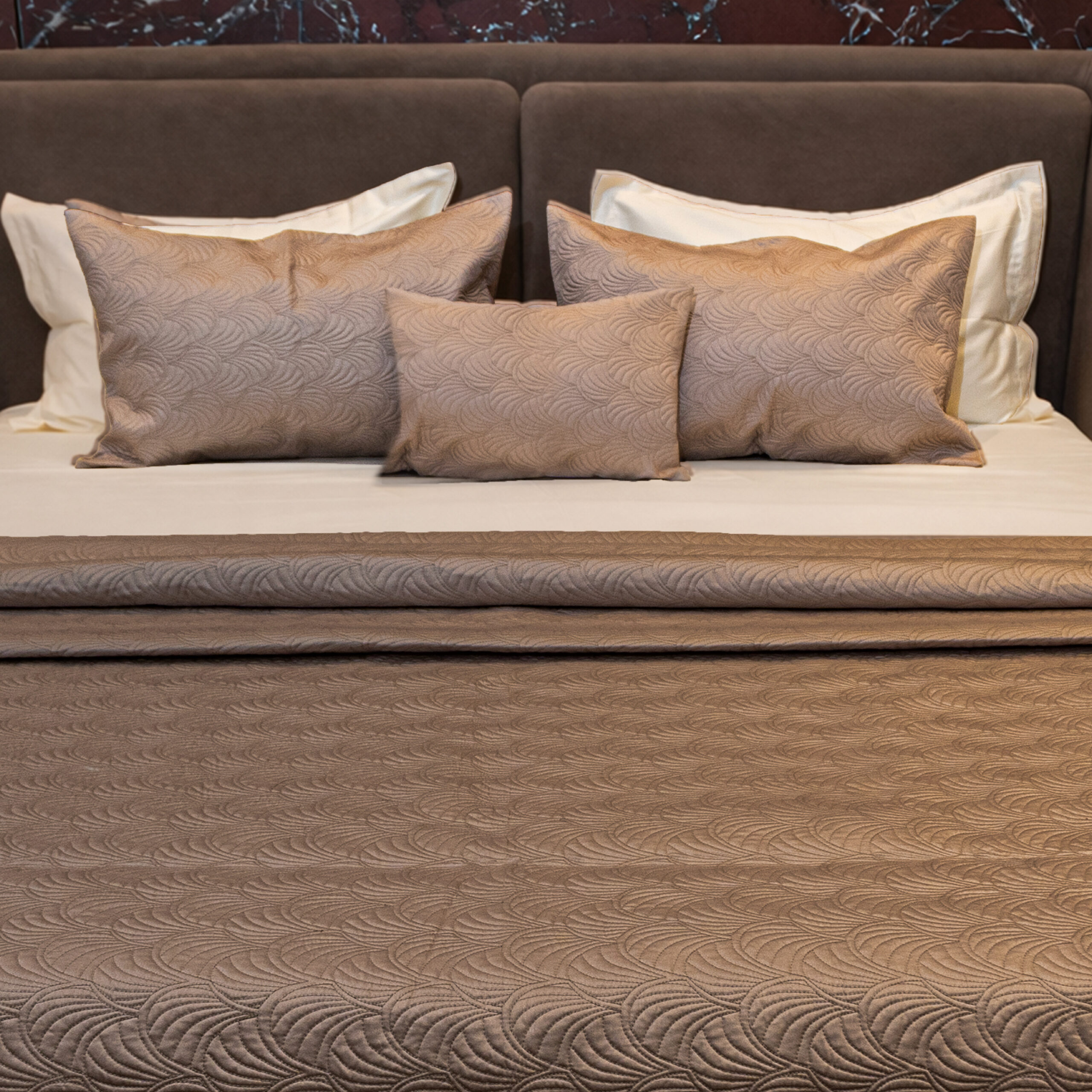 Walnut Brown Wave Luxe 4-Piece Quilted Bedspread Set