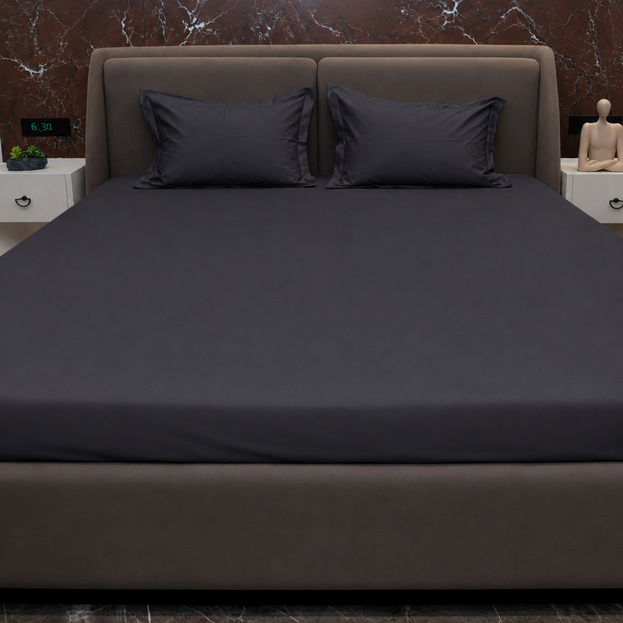 Graphite Grey Plain Double Bedsheet Set – 400 TC Cotton