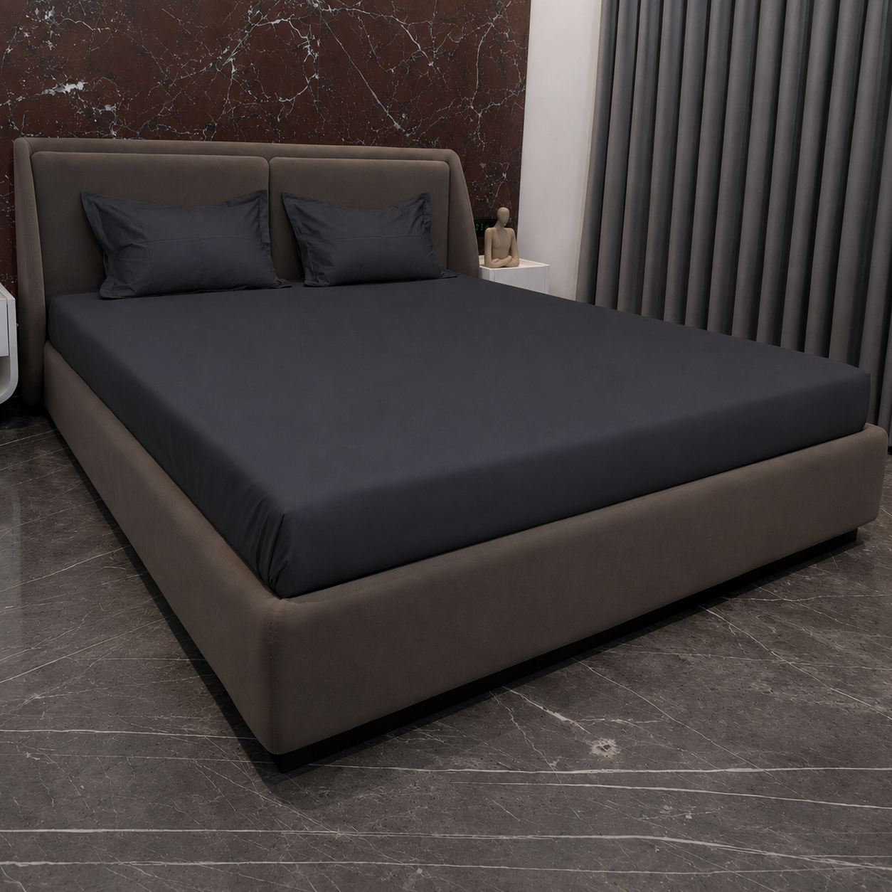 Graphite Grey Plain Double Bedsheet Set – 400 TC Cotton - Image 2