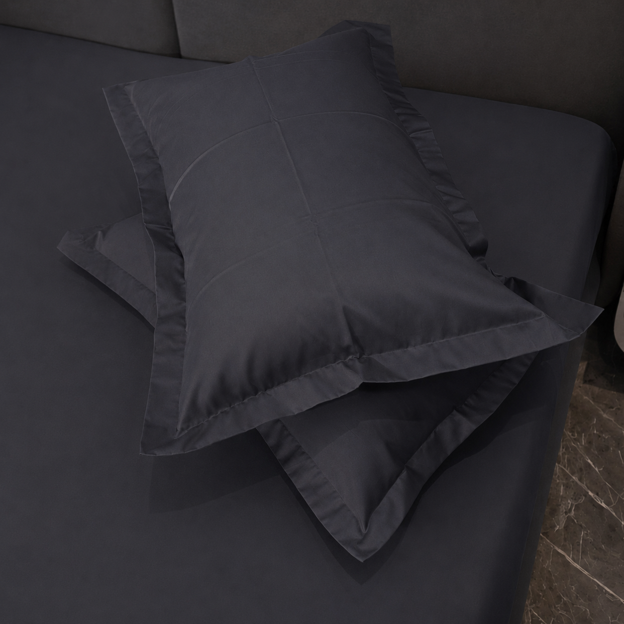 Graphite Grey Plain Double Bedsheet Set – 400 TC Cotton - Image 3