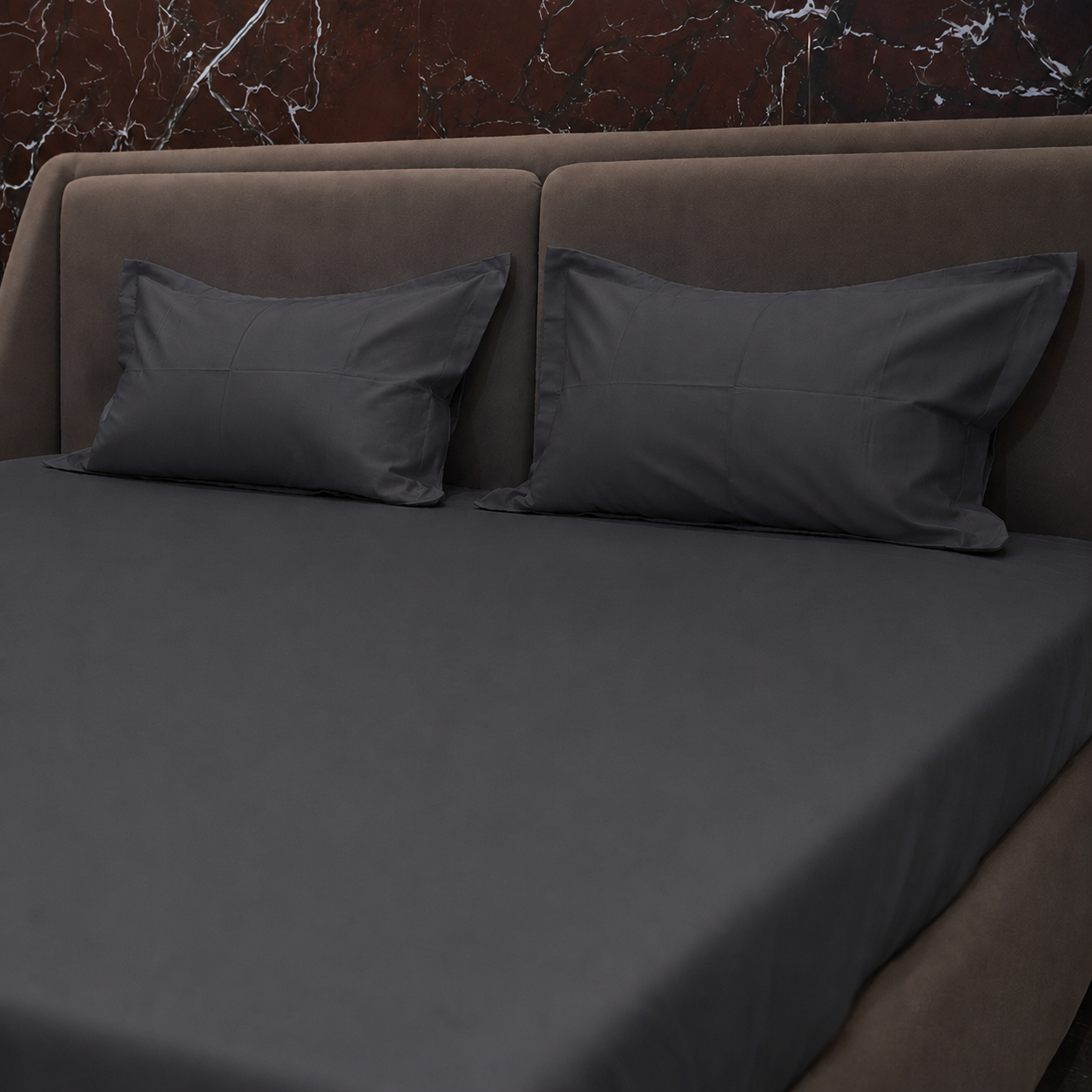 Graphite Grey Plain Double Bedsheet Set – 400 TC Cotton - Image 4